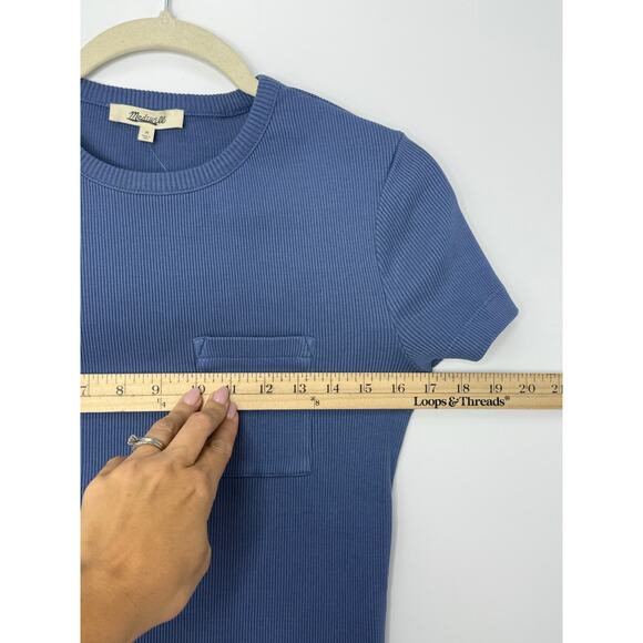 NEW Madewell Garment-Dyed Ribbed Crewneck Pocket Tee Women S Blue Casual Basic - Picture 7 of 8